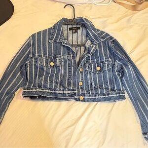 Forever 21 Cropped Striped Denim Jacket Blue Jean Jacket Trendy Size M